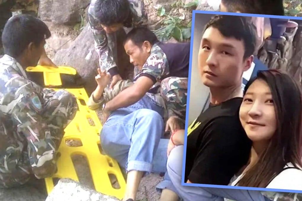A Chinese woman, pushed off a cliff in Thailand by her husband, says he is demanding US$4 million for their divorce. Photo: SCMP composite/The Paper