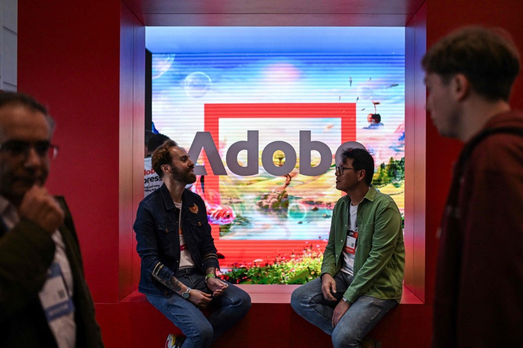 The stand for US computer software company Adobe seen at Web Summit in Lisbon on November 12, 2024. Photo: AFP