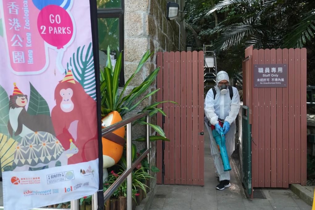 Staff carry out disinfection work in Hong Kong Zoological and Botanical Gardens in October. Photo: Sam Tsang