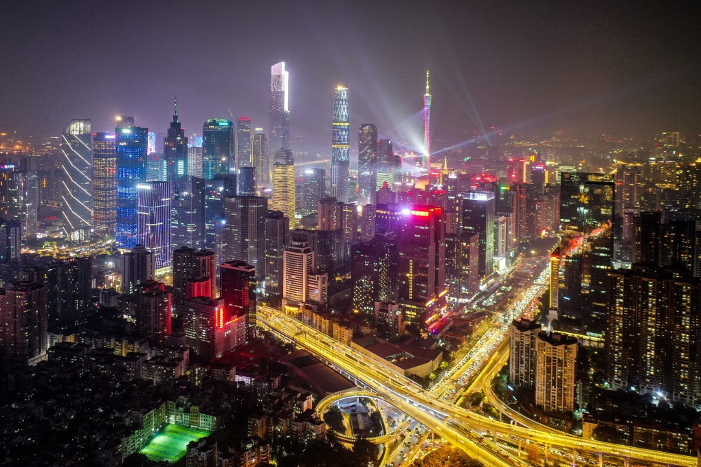 An aerial photo taken on November 25, 2023 shows a night view of the Zhujiang New Town in Guangzhou, in south China’s Guangdong Province. Photo: Xinhua