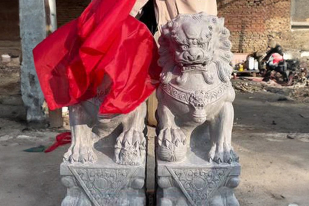 The Post explores the various reasons why stone lions in China are draped in red cloth or fabric during auspicious occasions. Photo: Douyin