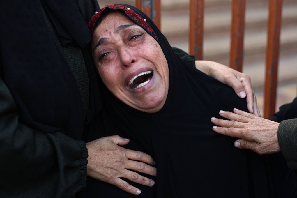 A Palestinian woman outside Nasser Hospital in Khan Younis in the southern Gaza Strip on Thursday. Photo: AFP