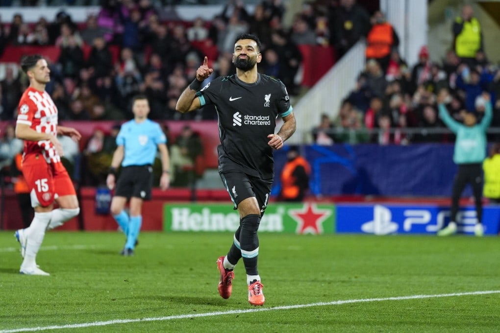 Mohamed Salah celebrates after scoring from the spot in Liverpool’s Uefa Champions League victory over Girona. Photo: EPA-EFE