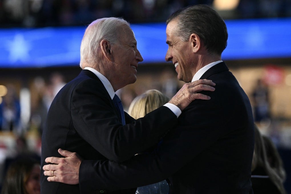 Joe Biden and his son Hunter Biden hug on stage at the Democratic National Convention in August 2024. The US president gave his son a full pardon to spare him imprisonment. Photo: AFP/Getty Images/TNS