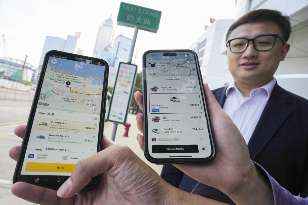 Lawmaker Gary Zhang and two Post reporters compare ride-hailing operators Tada and Uber in a test ride on Thursday. Photo: May Tse