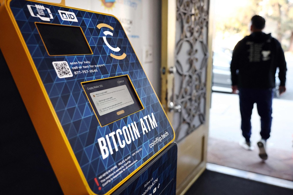 A CoinFlip bitcoin ATM seen at a gas station on December 9 in Pasadena, California. Photo: Getty Images via AFP
