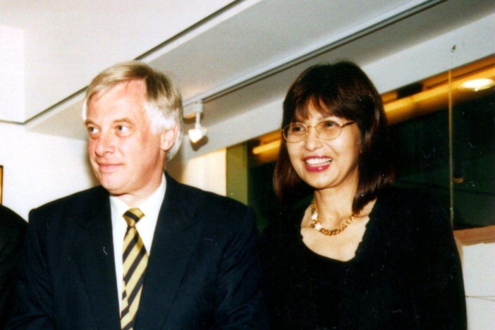 Maria Remedios Coady, who was later jailed for murder, next to Chris Patten in 1995. Photo: SCMP Archives