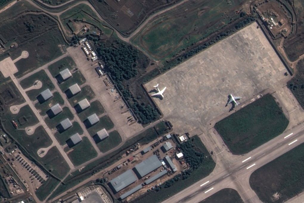 Russian aircraft, helicopters and military equipment at Khmeimim airbase, near Latakia, Syria. Photo: Maxar Technologies via Reuters