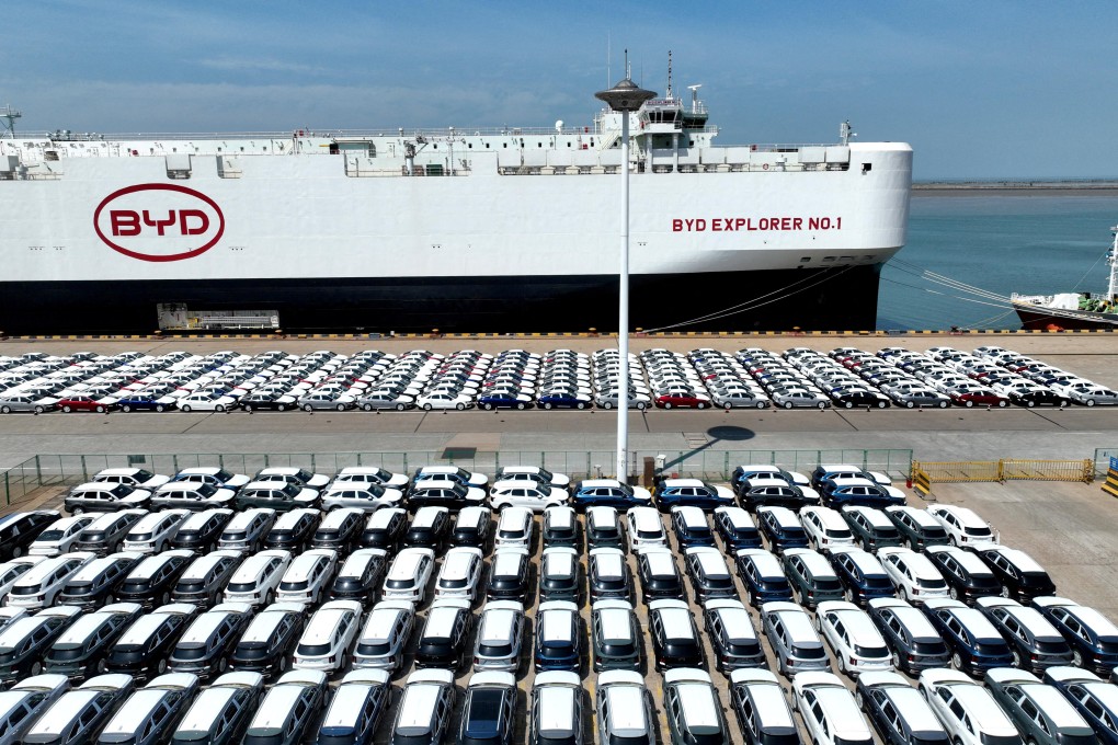 BYD EVs are parked at Lianyungang port in eastern Jiangsu province for export to Brazil. Photo: Reuters