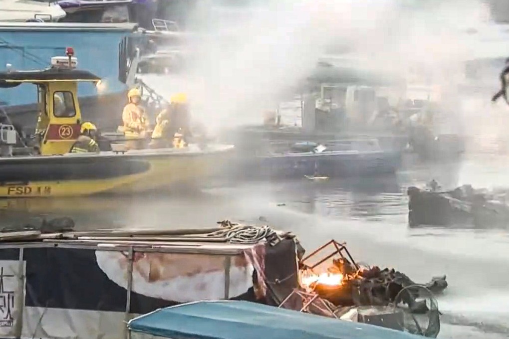 A screengrab of footage showing firefighters battling the blaze at the pier. Photo: i-Cable TV News