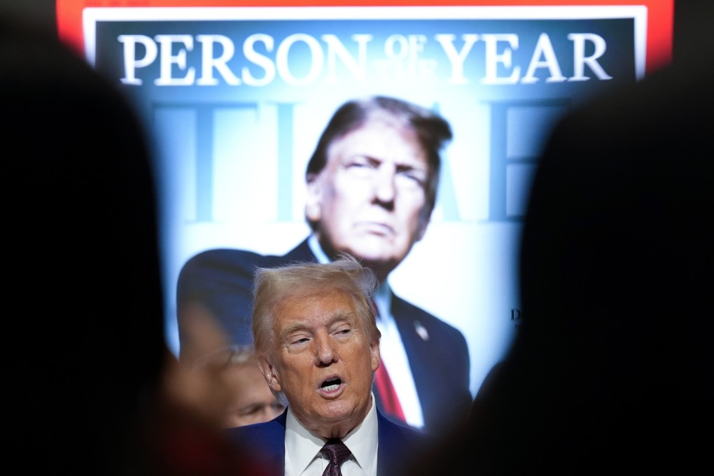 US president-elect Donald Trump speaks during a Time magazine Person of the Year event at the New York Stock Exchange on Thursday. Photo: AP