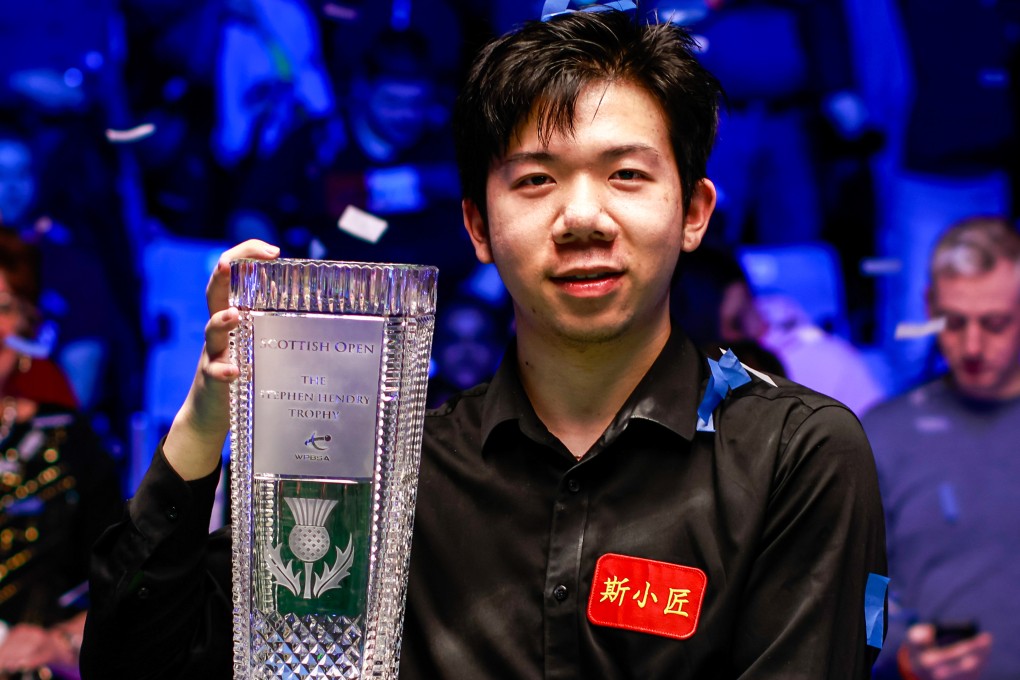 China’s Lei Peifan with the champion’s trophy after winning Scottish Open at Meadowbank Sports Centre in Edinburgh, Scotland on Sunday. Photo: Getty Images
