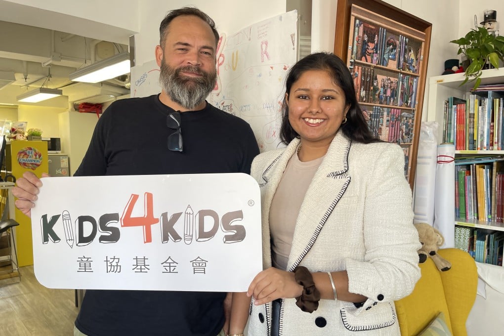 Kids4Kids executive director Matt Coulson (left) and Sakshi Vasudev, an alumna and founder of BamPads. Photo: Cindy Sui