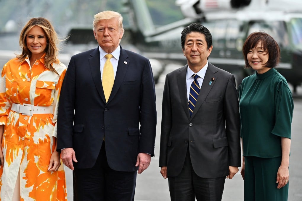 US President Donald Trump and his wife Melania stand with Japanese Prime Minister Shinzo Abe and his wife Akie during a visit to Japan in May 2019. Photo: Reuters