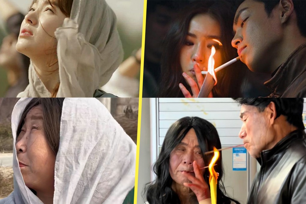 An auntie in China has gone viral online by creating comedic imitations of popular Korean television dramas. Photo: SCMP composite/Douyin