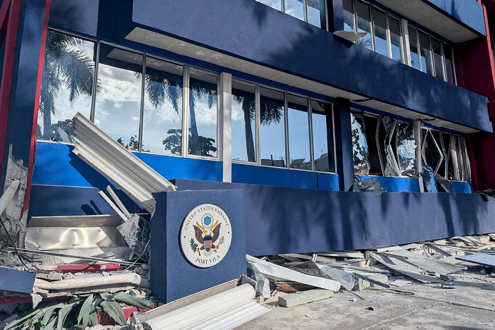 A severely damaged building housing the embassies of the US, Britain and New Zealand is seen after a powerful earthquake struck Port Vila, the capital city of Vanuatu, on Tuesday. Photo: AFP