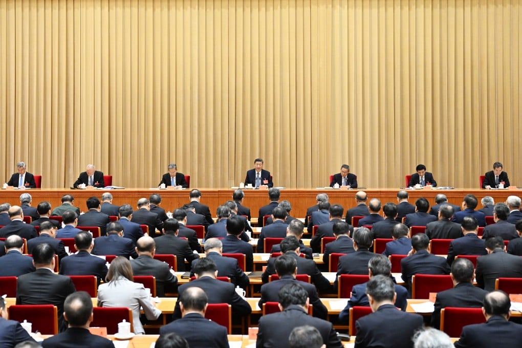 Communist Party general secretary Xi Jinping (centre) delivers a speech at the annual central economic work conference in Beijing last week. Photo: Xinhua