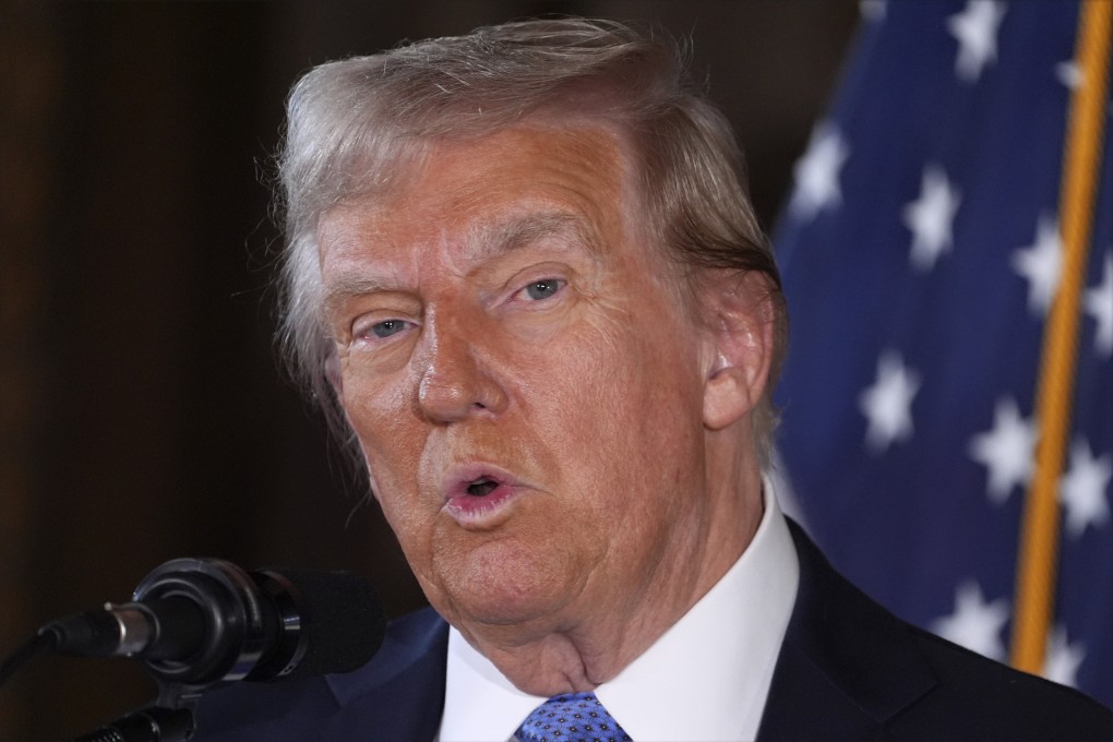 US president-elect Donald Trump speaks at his estate Mar-a-Lago in Palm Beach, Florida, on Monday. Photo: AP