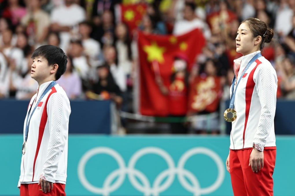 The public apology expressed “deepest apology” after sharing a fake video that damaged the reputations of Olympic champions Chen Meng (right) and silver medallist Sun Yingsha. Photo: Xinhua