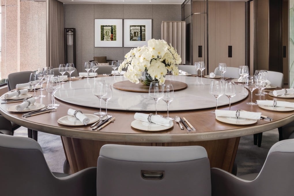 A marble Lazy Susan at Ming Court restaurant in Hong Kong. The devices are common in Chinese restaurants, but the origins of their name are up for debate. Photo: Ming Court