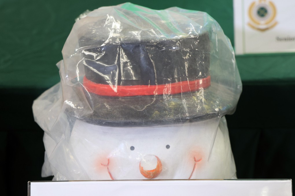 Drug syndicates have attempted to smuggle 373kg of drugs hidden in items such as a decorative snowman through the Hong Kong airport ahead of the Christmas holidays. Photo: Jelly Tse