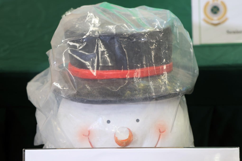 Drug syndicates have attempted to smuggle 373kg of drugs hidden in items such as a decorative snowman through the Hong Kong airport ahead of the Christmas holidays. Photo: Jelly Tse