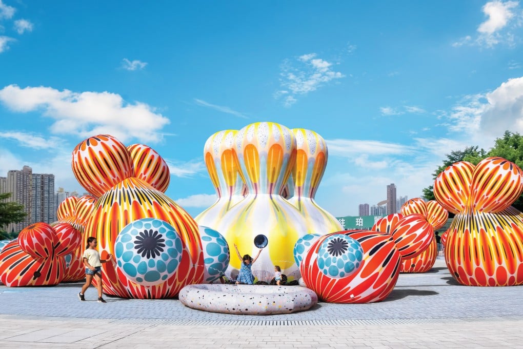 An artist’s impression of an inflatable fountain that resembles a school of koi in Tsuen Wan Park in Hong Kong. Image: Design District Hong Kong