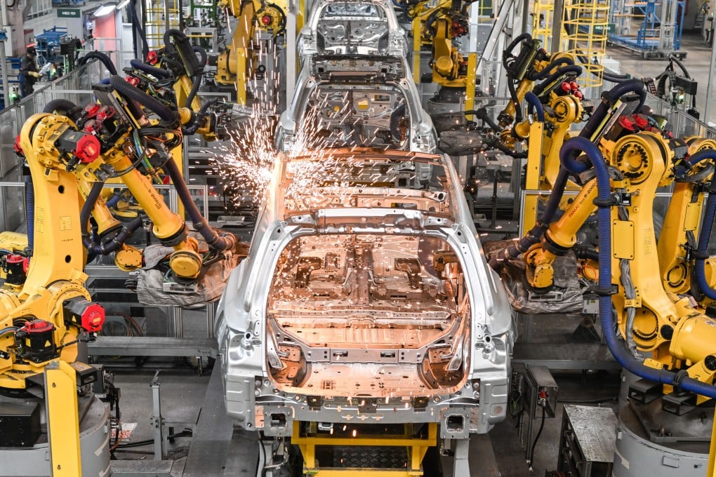 Robots weld bodyshells of cars at Li Auto’s plant in Changzhou, in eastern Jiangsu province. Photo: Xinhua