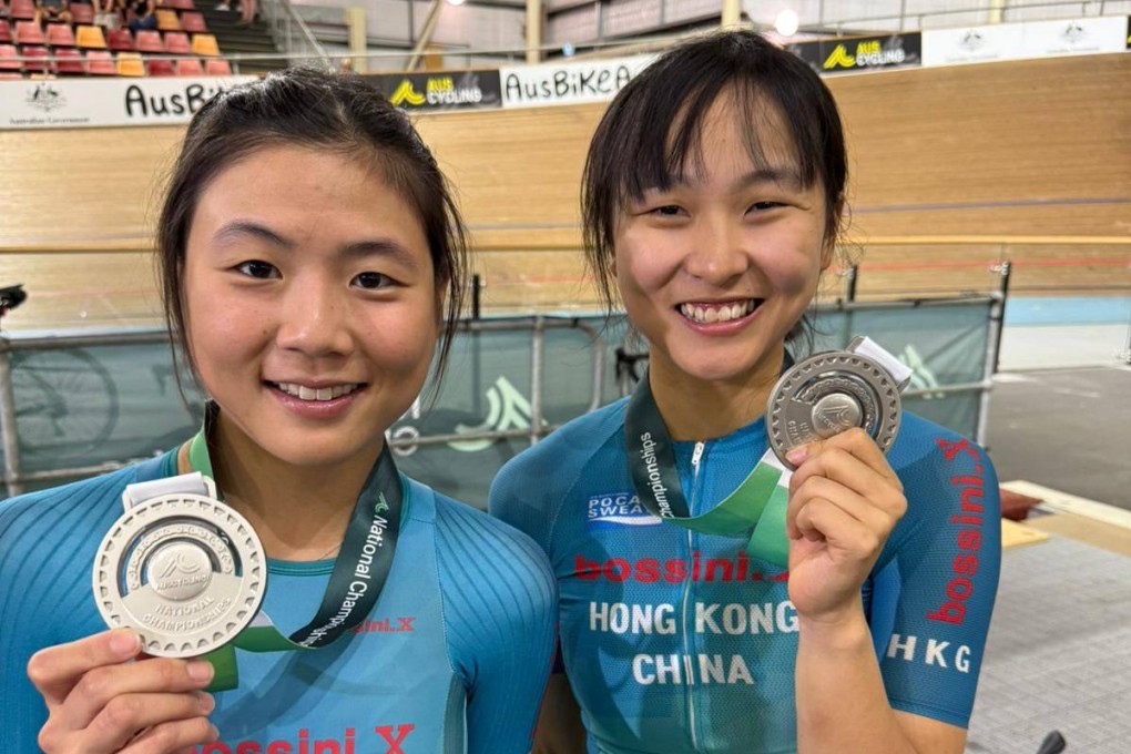 Ceci Lee and Chloe Leung with their silver medals from the AusCycling National Madison Championships. Photo: Cycling Association of Hong Kong