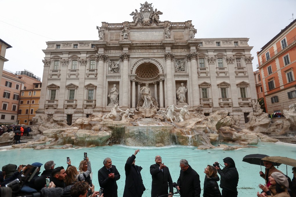 The Trevi Fountain reopens to the public after maintenance work, in Rome, Italy on Sunday. Photo: Reuters
