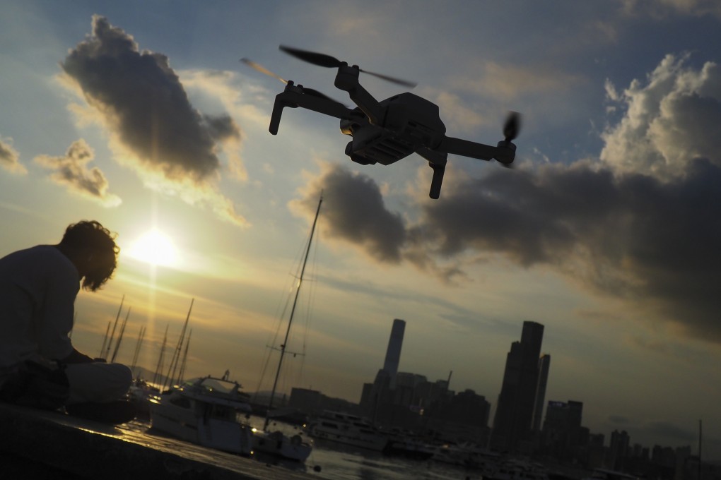 A drone hovers over the harbour at Hong Kong’s Causeway Bay. Photo: Martin Chan