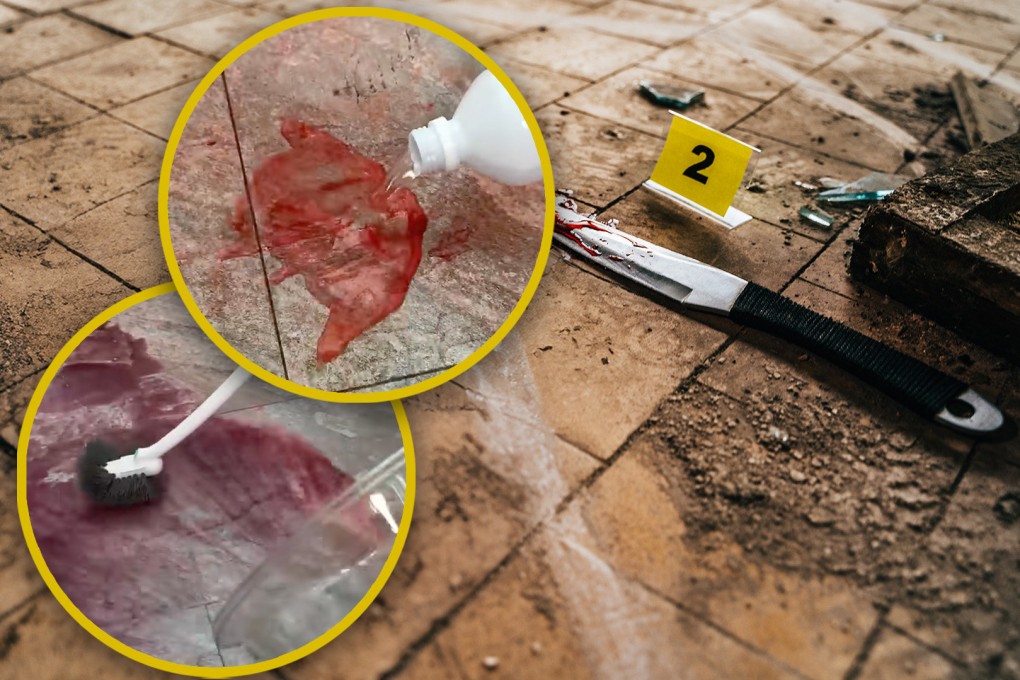 An online influencer in  China shares tutorials on cleaning bloodstains and dissolving bones, sparking crime fears. Photo: SCMP composite/Shutterstock/Douyin