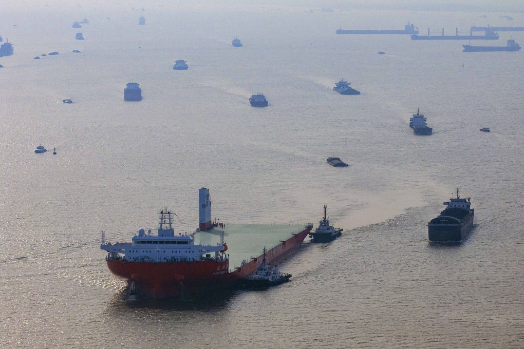 The Chinese-made flat-top cargo ship Fanzhou No. 8 is undergoing a five-day sea trial in waters east of Shanghai. Photo: Xinhua News Agency