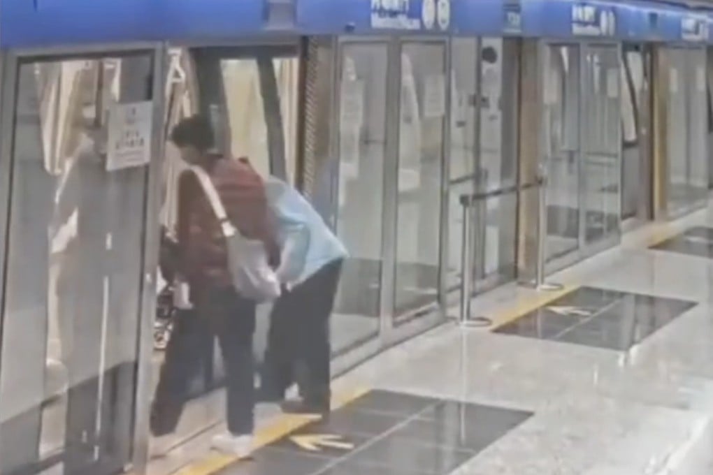 A screengrab of footage showing the girl stepping into the gap between the train and the platform. Photo: Handout