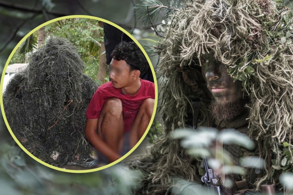 A police officer in Thailand who disguised himself as foliage to snare a sex attacker has sparked much amusement online. Photo: SCMP composite/Khaosod/Ejan/Shutterstock