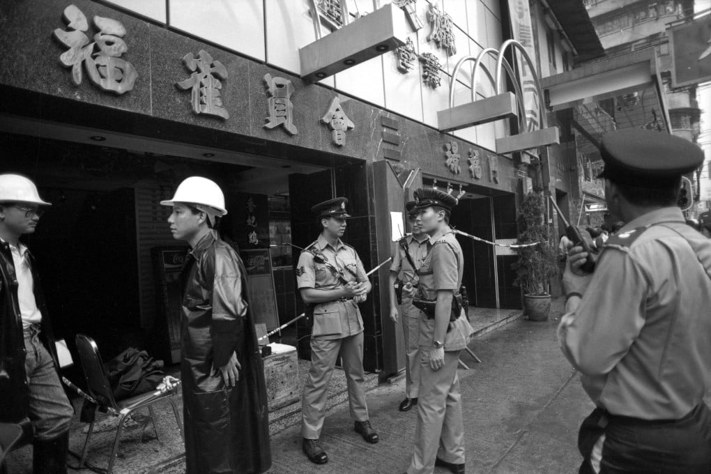 A Hong Kong restaurant and mahjong club was firebombed in 1990, after refusing to pay local gangsters. Six men, including three shareholders in the King Ford Moon Restaurant and Mahjong Club (above) were killed. Photo: SCMP Archives