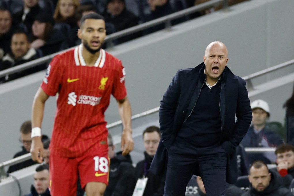Liverpool manager Arne Slot (right) urges on his Dutch compatriot Cody Gakpo, who used to play for Ruud Van Nistelrooy’s PSV Eindhoven. Photo: Reuters