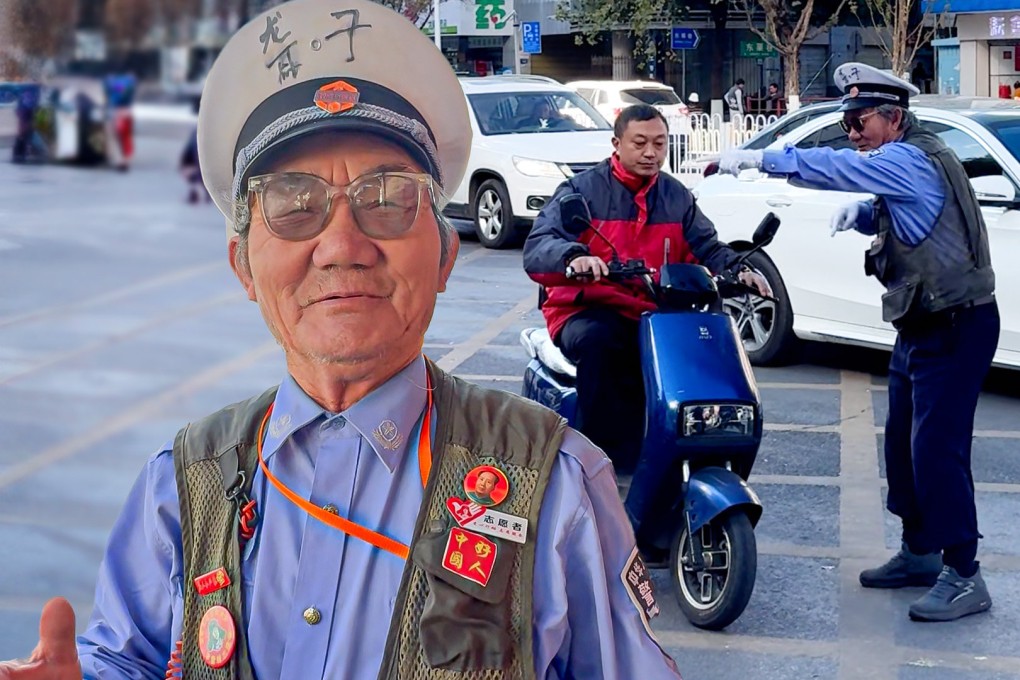 An elderly man in China has willingly directed traffic for 36 years after his wife, kids, and sister were killed in road accidents. Photo: SCMP composite/Douyin