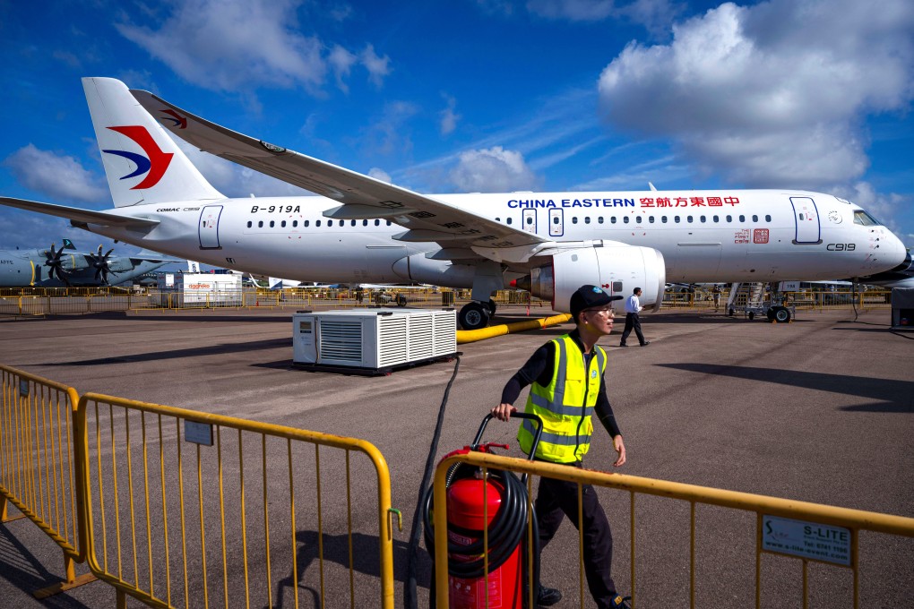 China’s C919 aircraft on display at an airshow in Singapore. Photo: AP