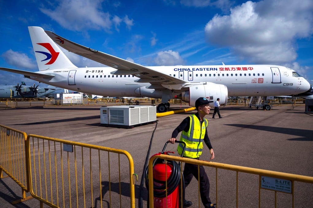 China’s C919 aircraft on display at an airshow in Singapore. Photo: AP