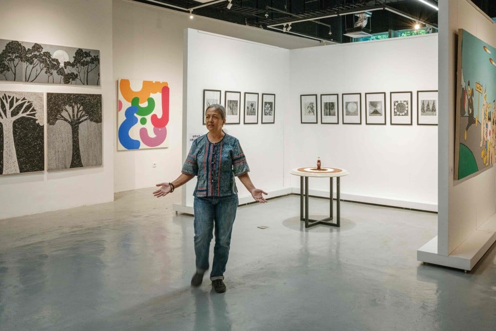Indonesian visual and performance artist Arahmaiani at her recent solo retrospective exhibition “The Wrath of Earth” at ISA Art Gallery in Jakarta, Indonesia. Photo: AFP