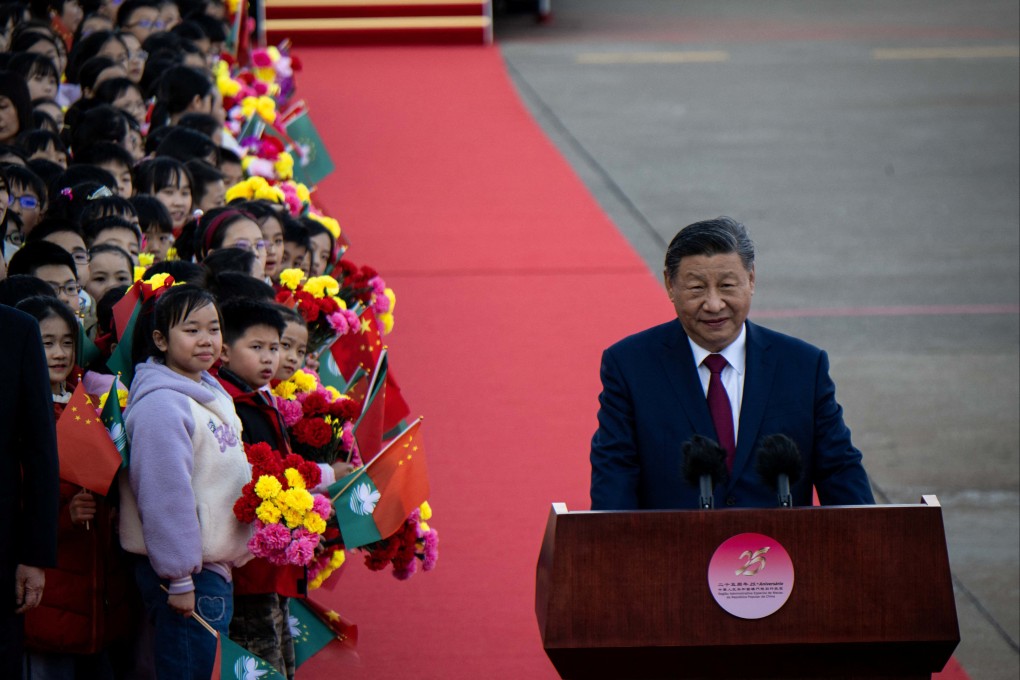 President Xi Jinping speaks upon his arrival at Macau’s international airport in Macau on December 18, ahead of celebrations for the 25th anniversary of Macau’s return to Chinese sovereignty. Photo: Pool via Reuters