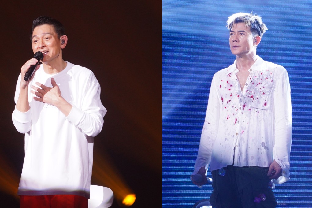 Andy Lau (left) and Aaron Kwok suffered stage mishaps during their concerts. Photo: Getty Images