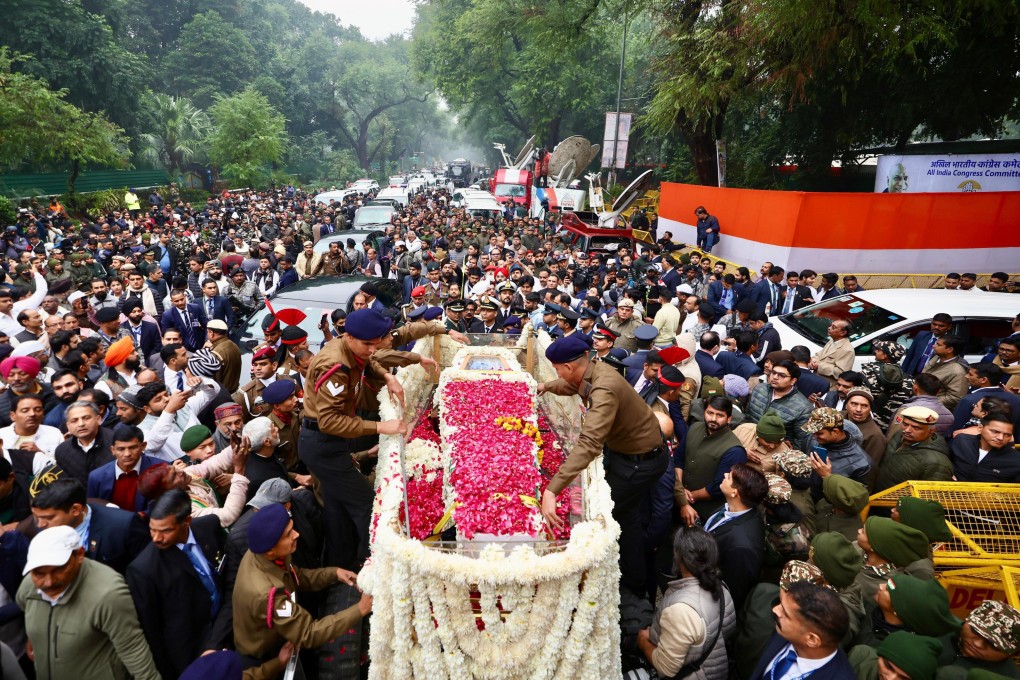 A funeral procession for former Prime Minister Manmohan Singh on Saturday. Photo: EPA-EFE