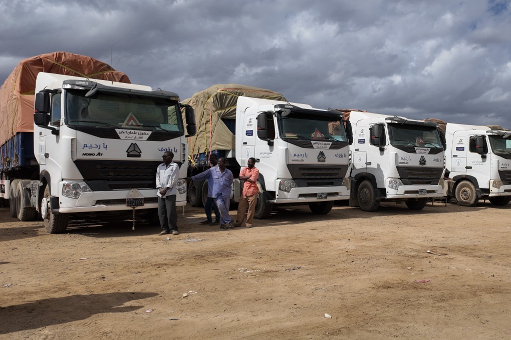 Trucks loaded with humanitarian aid in Port Sudan. Photo: Xinhua
