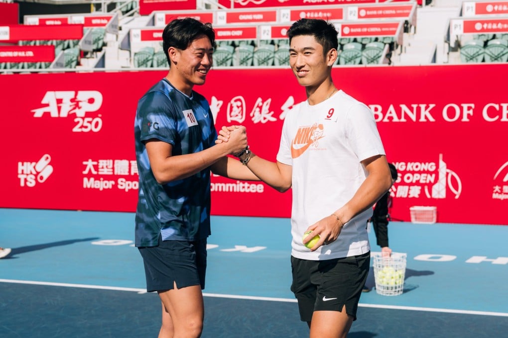 Coleman Wong (left) and Jerry Shang at the tournament draw of the Bank of China Hong Kong Open at Victoria Park, before finding out they will face each other in the first round.