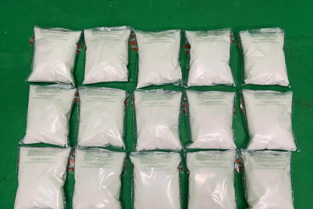 In the first of two cases, officers at Hong Kong airport found 15 bags of suspected ketamine in a male passenger’s luggage. Photo: Handout