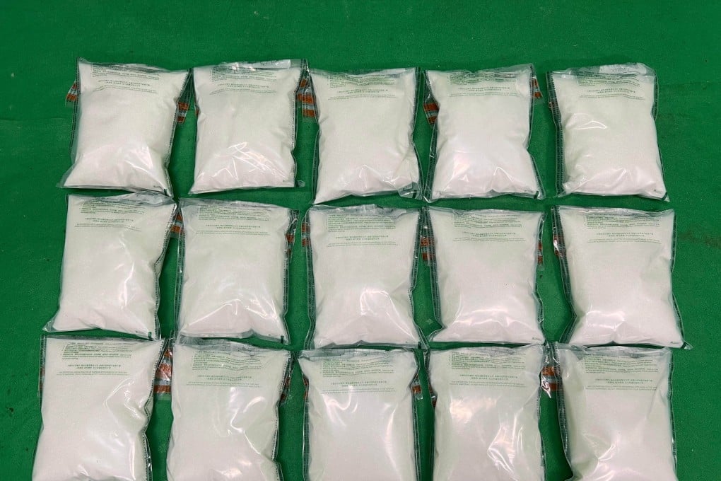 In the first of two cases, officers at Hong Kong airport found 15 bags of suspected ketamine in a male passenger’s luggage. Photo: Handout