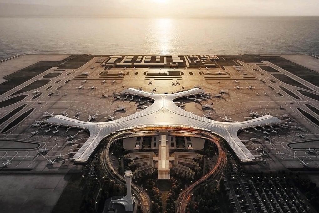 An artist’s impression of the completed Dalian Jinzhouwan International Airport, set to be the world’s largest airport built on an artificial island. Photo: Weibo