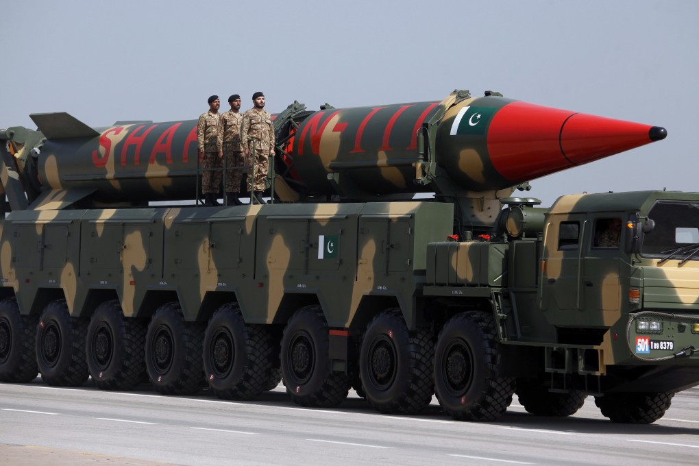 Pakistan’s Shaheen-III missile, which is capable of carrying nuclear warheads and has a range of 2,750km, is seen during a military parade in Islamabad, on March 23, 2018. Photo: AP